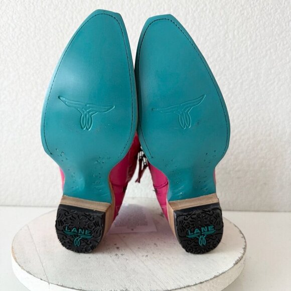 Lane COSSETTE Womens Cowboy Booties 8 Western Cowgirl Short Boots Pink Leather - Picture 10 of 13